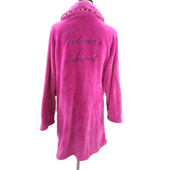 VICTORIA'S SECRET Pink Leopard cozy fleece dressing robe gown size xs/s NO BELT - Picture 2 of 13